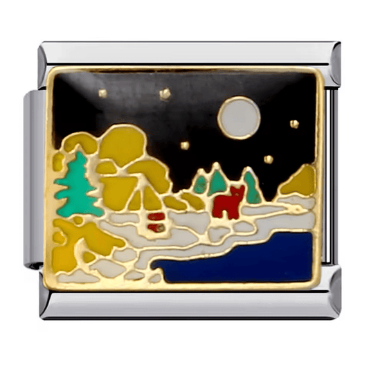 Lake at night Italian charm 9mm moonlit lake enamel charm