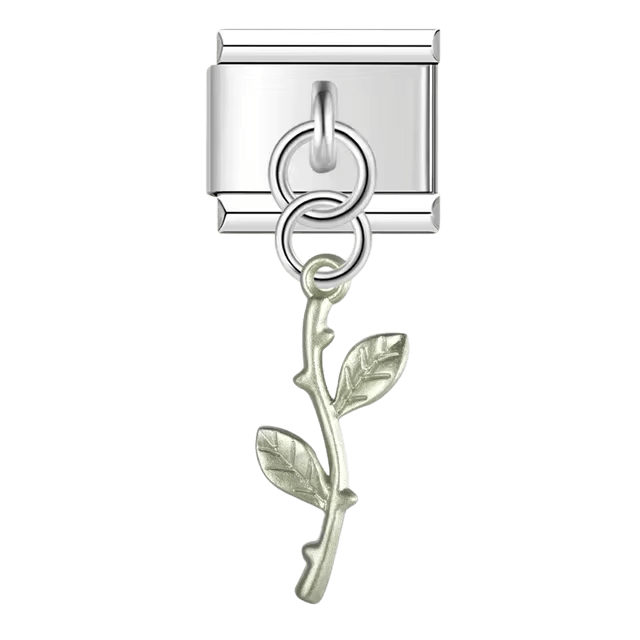 Leaf stem dangle Italian charm 9mm botanical charm for Italian charm bracelet