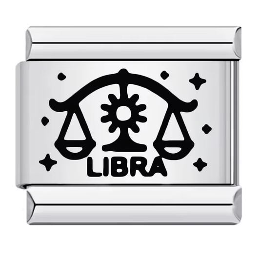 Libra zodiac Italian charm 9mm with black scales symbol and Libra text