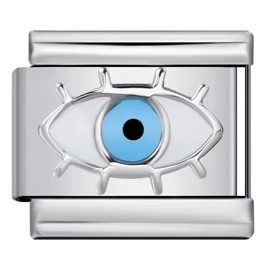 Light blue evil eye Italian charm 9mm with enamel eye design
