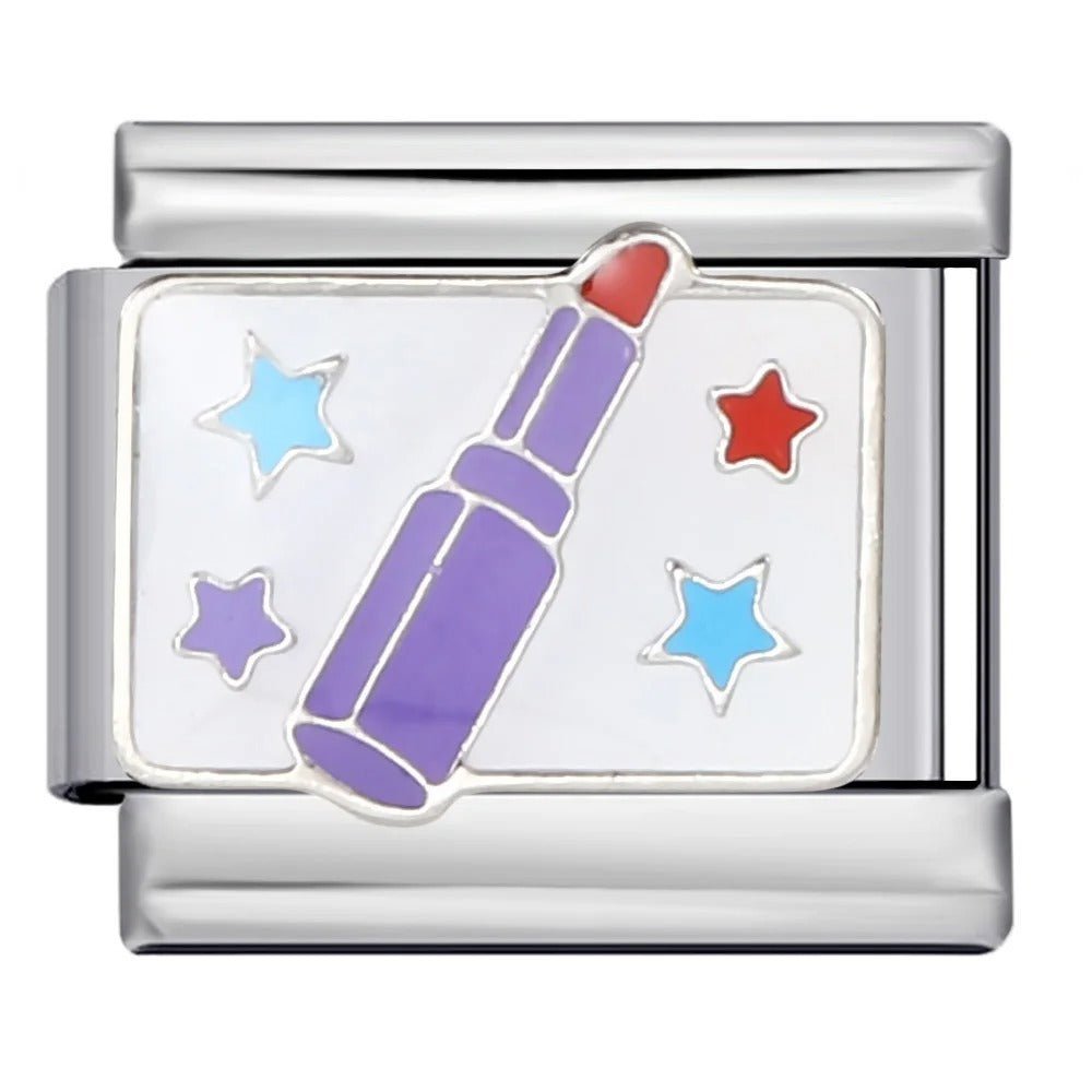 Lipstick Italian charm 9mm with colorful enamel lipstick and star details