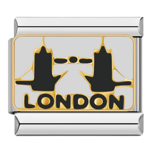 London Tower Bridge travel Italian charm 9mm black silhouette on white enamel