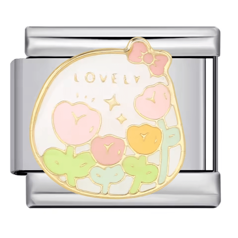 Lovely hearts Italian charm 9mm with pastel heart and floral design