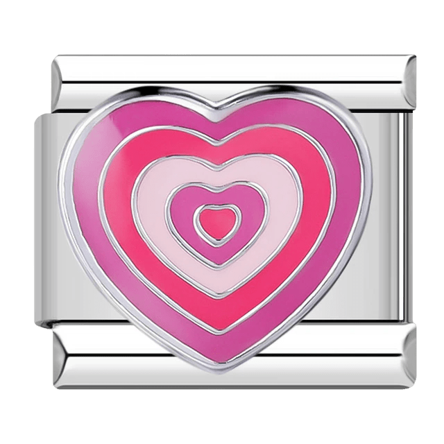 Magenta hearts Italian charm on silver bracelet
