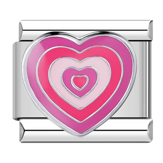 Magenta hearts Italian charm on silver bracelet
