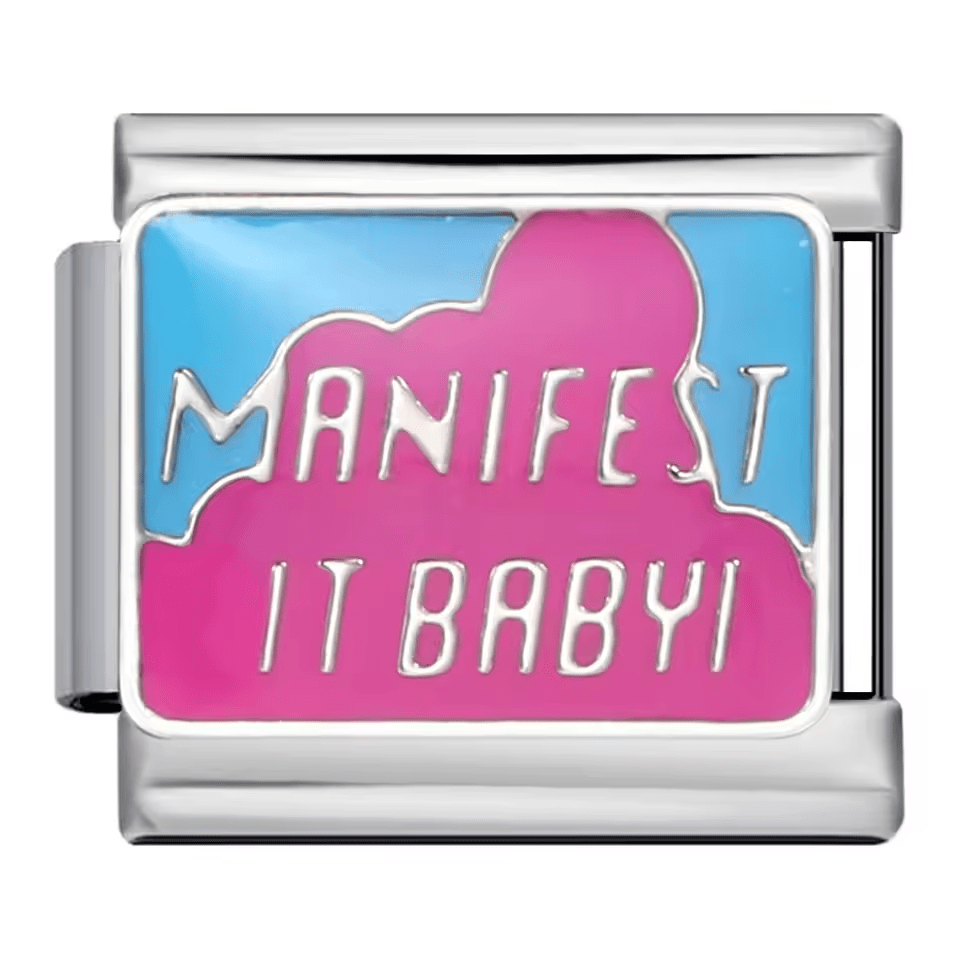 Manifest it baby Italian charm 9mm blue and pink enamel lettering