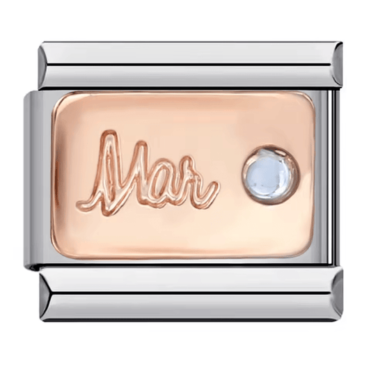 March birthstone Italian charm 9mm with light blue stone