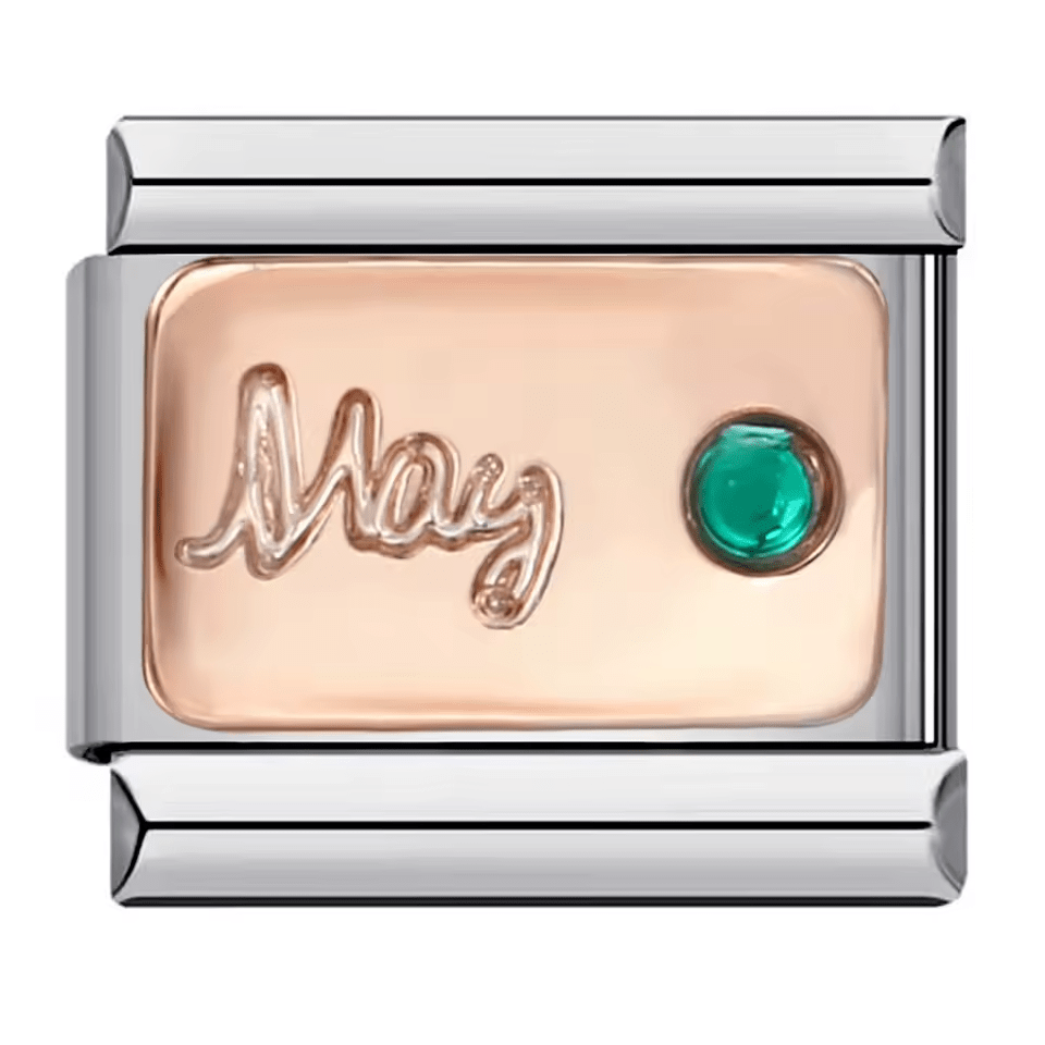 May birthstone Italian charm 9mm with green stone accent