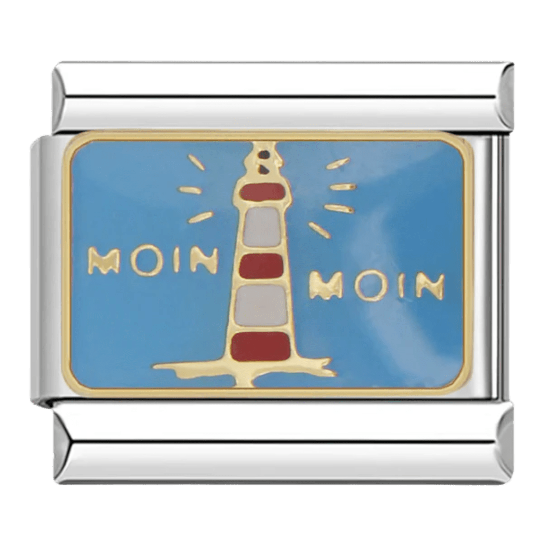 Moin Moin red and white lighthouse on blue background 9mm Italian charm