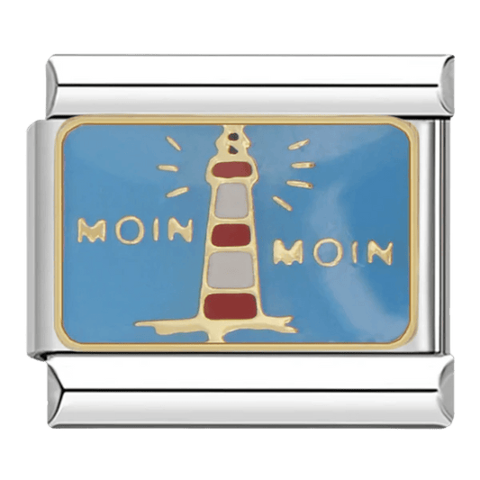 Moin Moin red and white lighthouse on blue background 9mm Italian charm