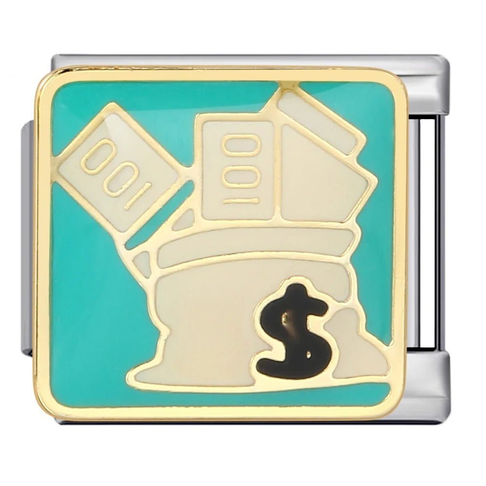 Money bags Italian charm 9mm cash and dollar sign design