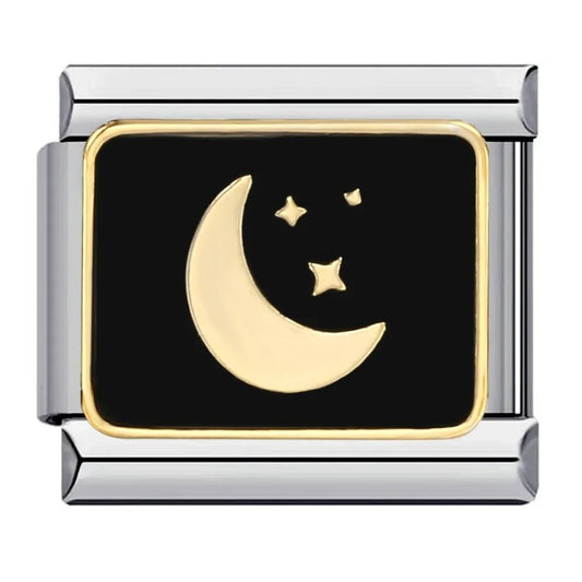Moon and stars Italian charm 9mm black background