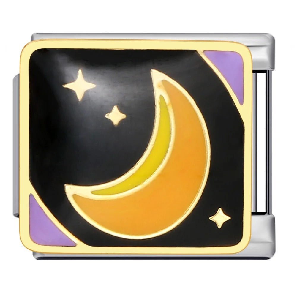 Moon and stars Italian charm 9mm with crescent moon design