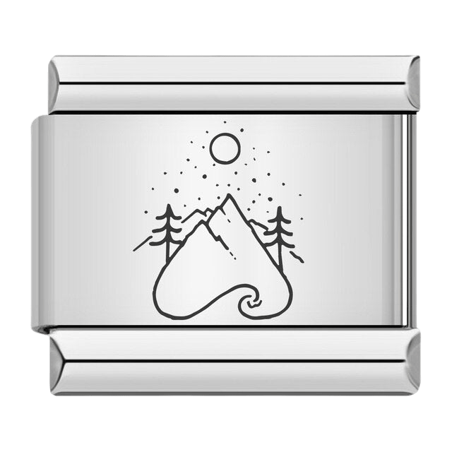 Moonlit mountains Italian charm 9mm mountain night scene charm for Italian charm bracelet