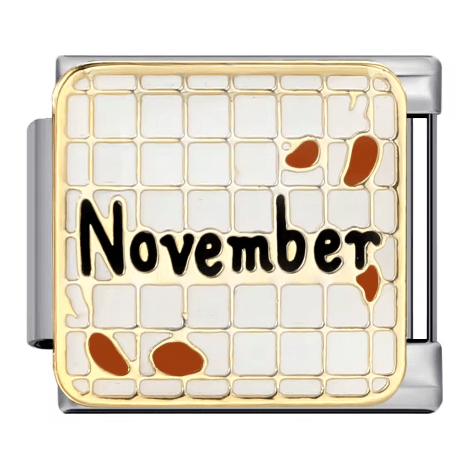 November text Italian charm 9mm with light enamel background