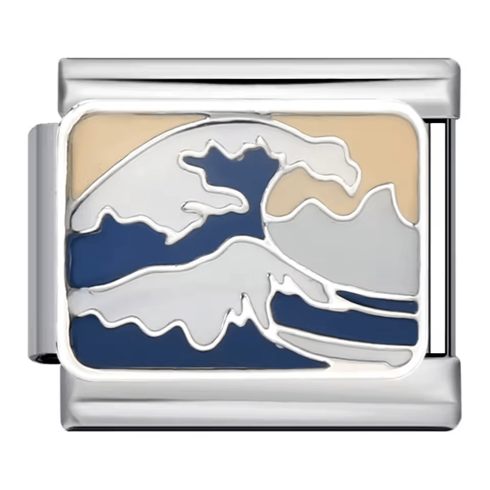 Ocean wave Italian charm – blue and cream enamel 9mm stainless steel modular bracelet link by Charmette