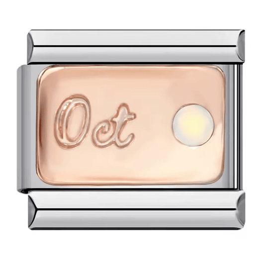 October birthstone Italian charm 9mm with opal-style stone