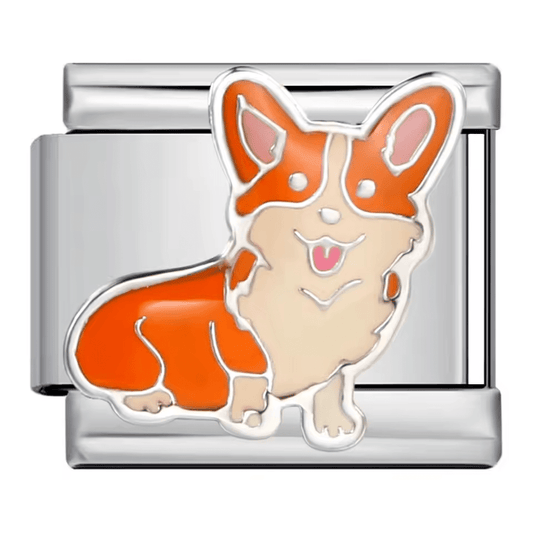 Orange and white corgi Italian charm 9mm