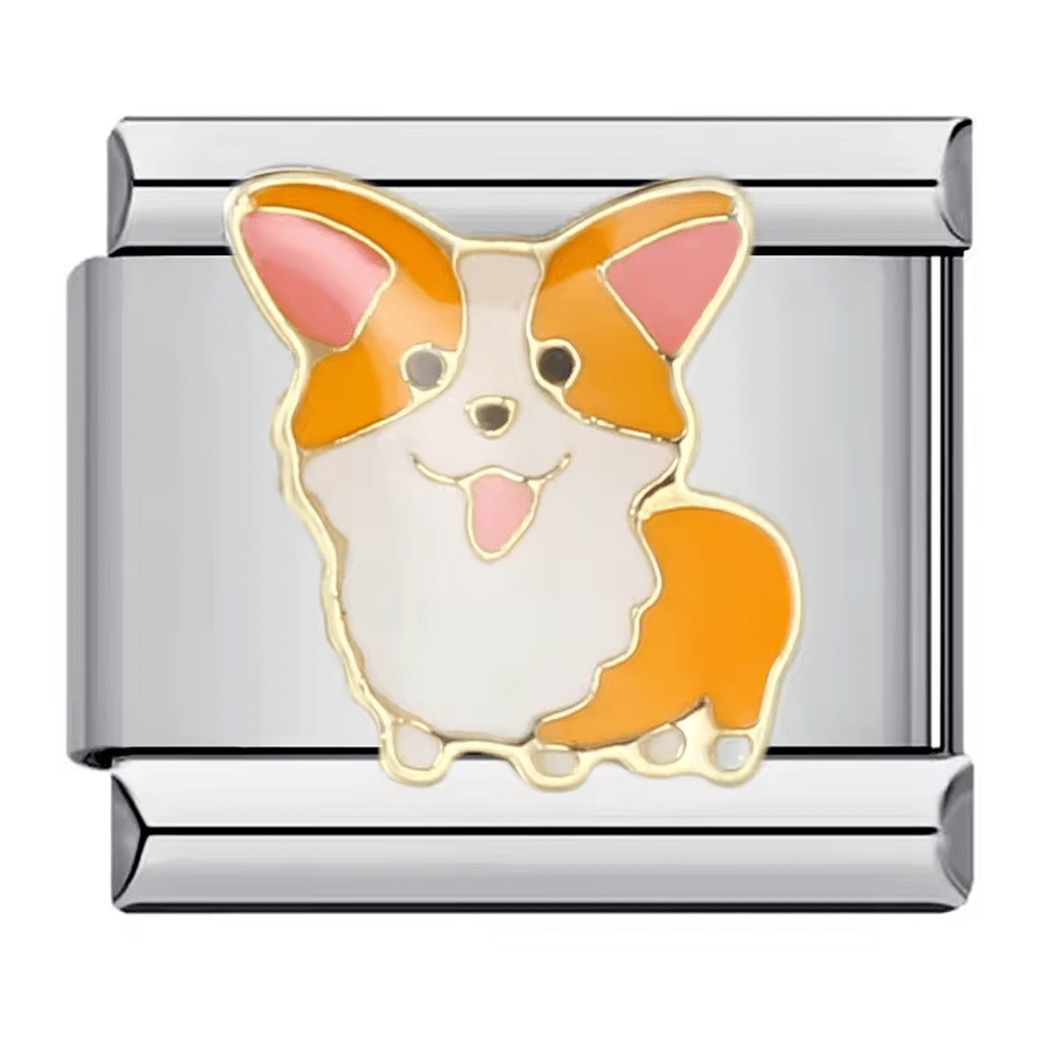 Orange and white corgi puppy Italian charm 9mm
