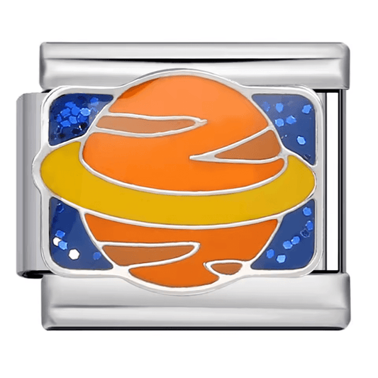 Orange planet space Italian charm 9mm