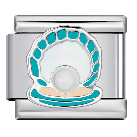 Oyster shell pearl Italian charm 9mm ocean theme Italian charm link