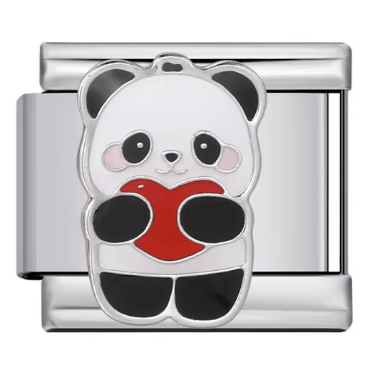 Panda holding red heart Italian charm 9mm