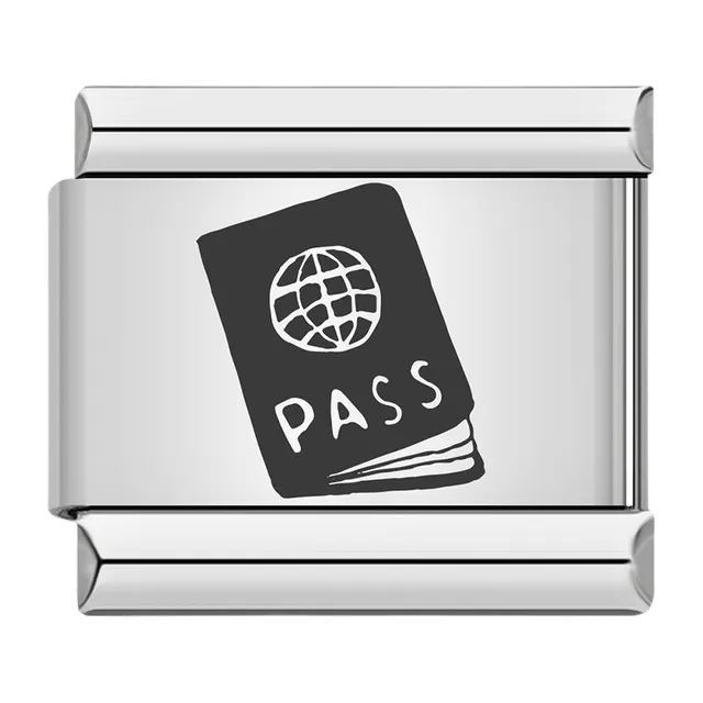 Passport with globe emblem and boarding pass ticket travel design 9mm Italian charm