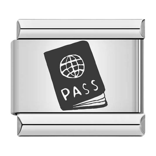 Passport with globe emblem and boarding pass ticket travel design 9mm Italian charm