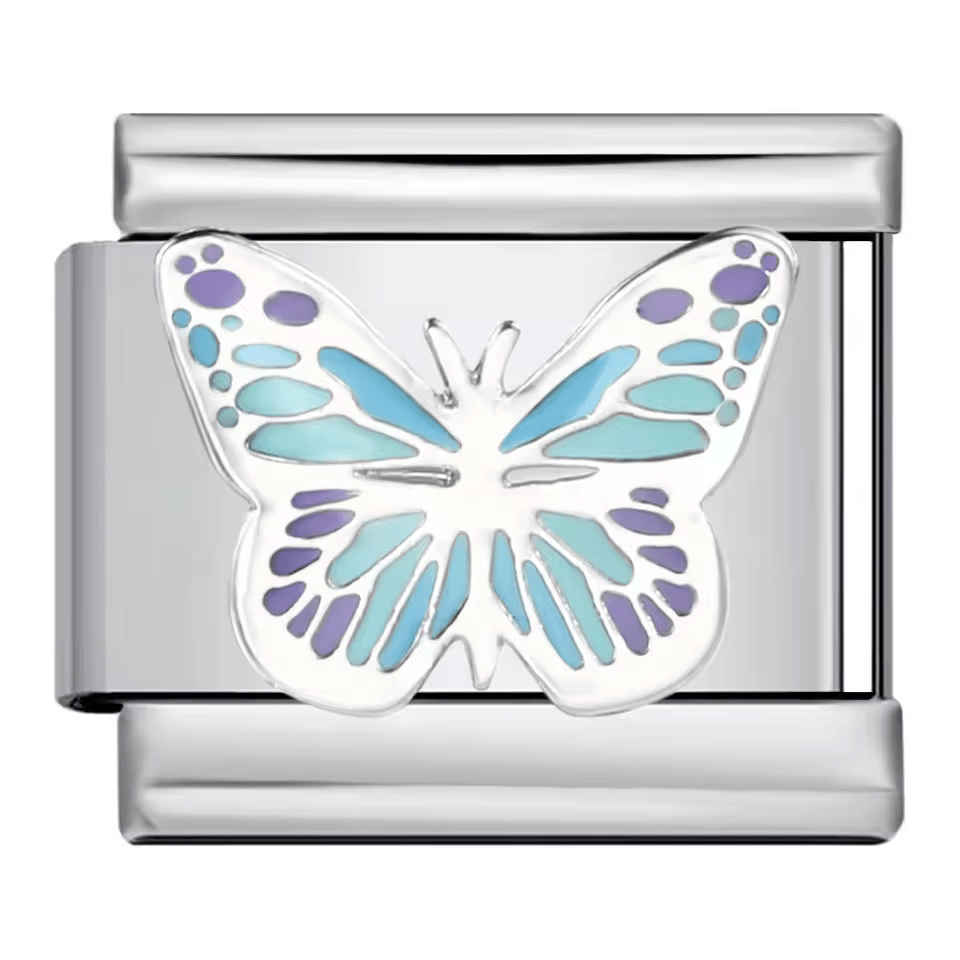 Pastel butterfly Italian charm 9mm with blue and purple enamel wings