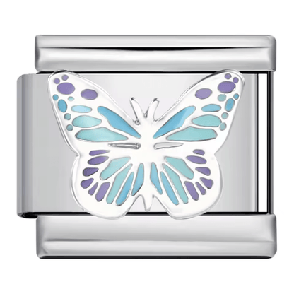 Pastel butterfly Italian charm 9mm with blue and purple enamel wings