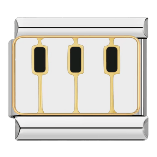 Piano keys Italian charm for 9mm Italian charm bracelet featuring black and white piano keyboard design made from stainless steel by Charmette