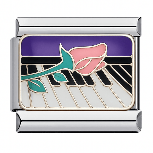 Piano keys with rose Italian charm 9mm music design
