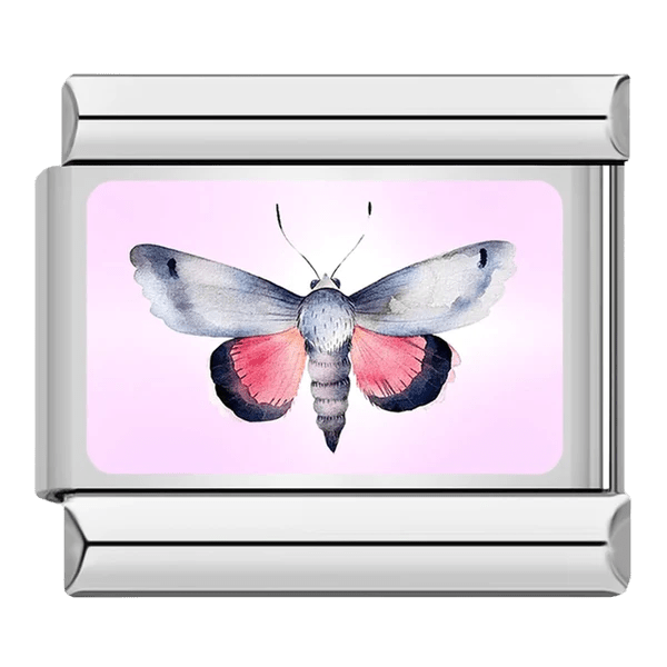 Pink and Blue Butterfly Italian charm 9mm on light pink background