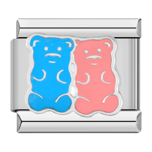 Pink and blue gummy bears 9mm Italian charm with gold-tone accents