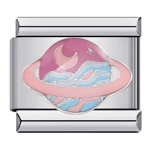 Pink and blue planet Italian charm 9mm stainless steel bracelet link