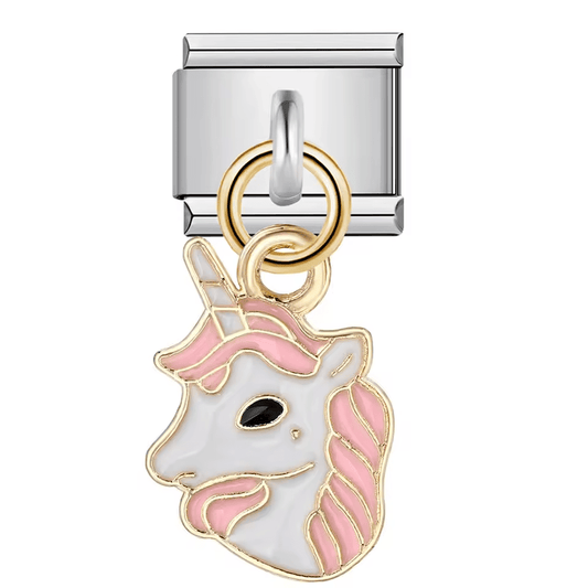 Pink and gold unicorn Italian charm link for Charmette and Nomination-style 9 mm bracelets
