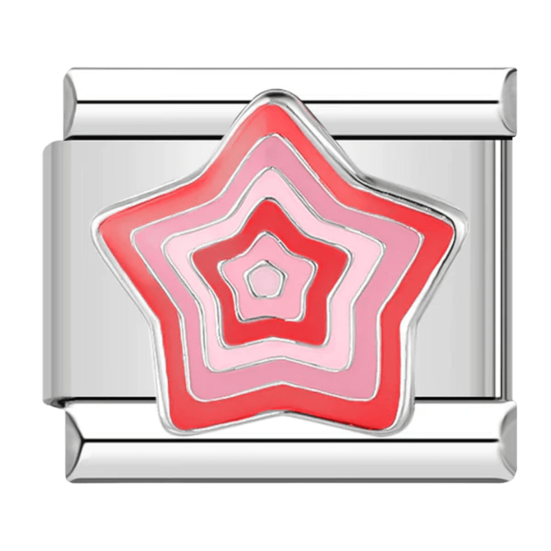 Pink and red layered star raised design 9mm Italian charm