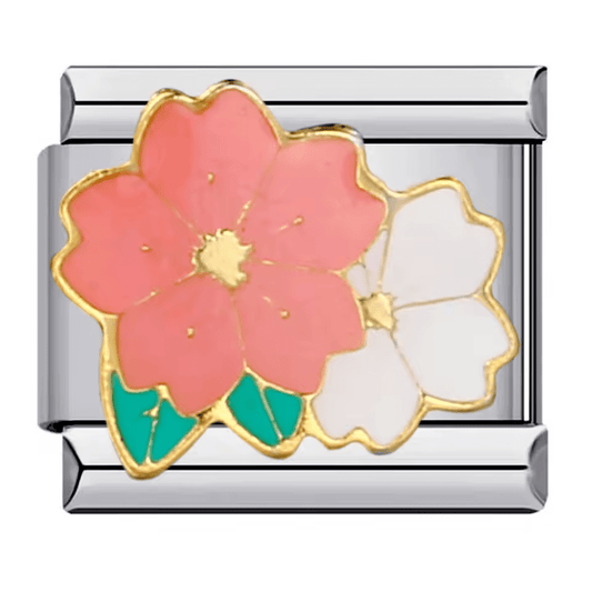 Pink and white flower Italian charm 9mm