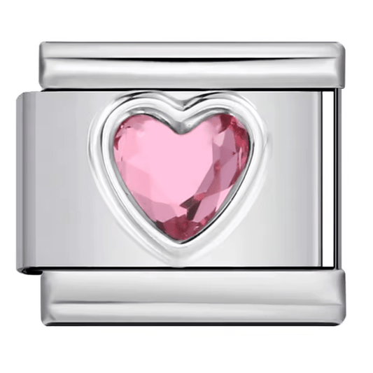 Pink gem heart 9mm Italian charm on stainless steel bracelet