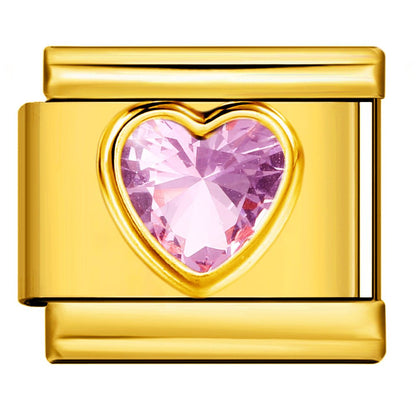 Pink gem heart charm compatible with Italian charm bracelets