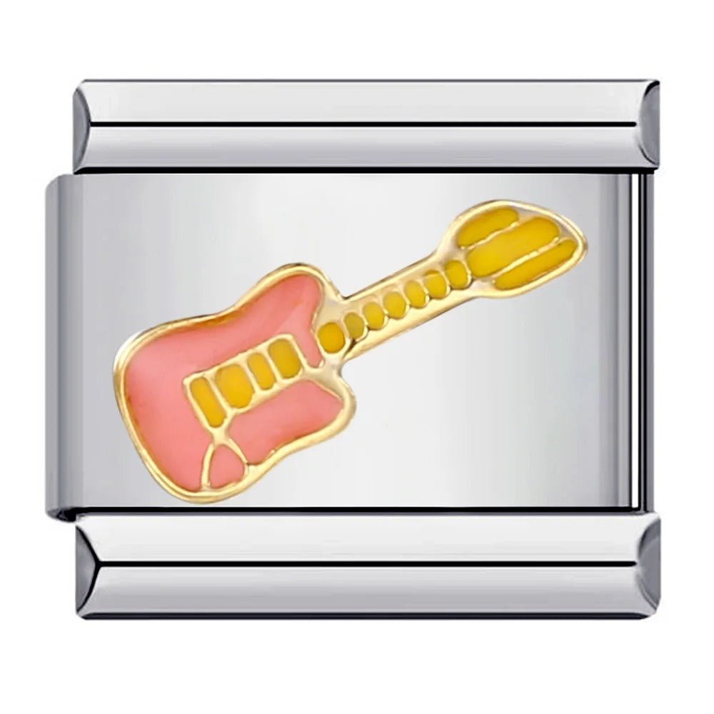 Pink guitar Italian charm 9mm music instrument design