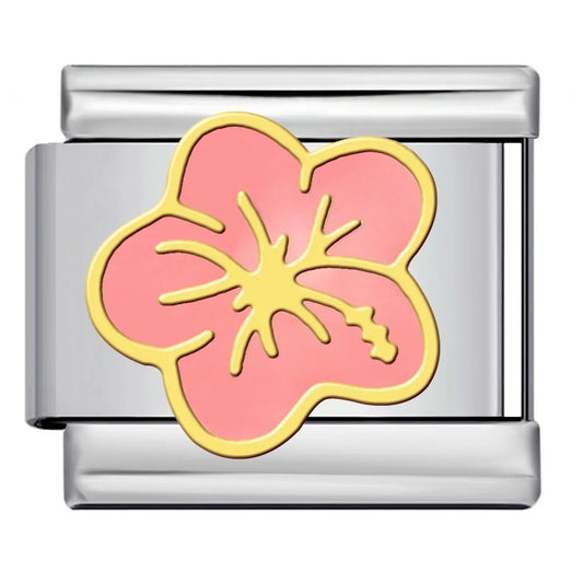 Pink hibiscus Hawaiian flower Italian charm 9mm with gold outline