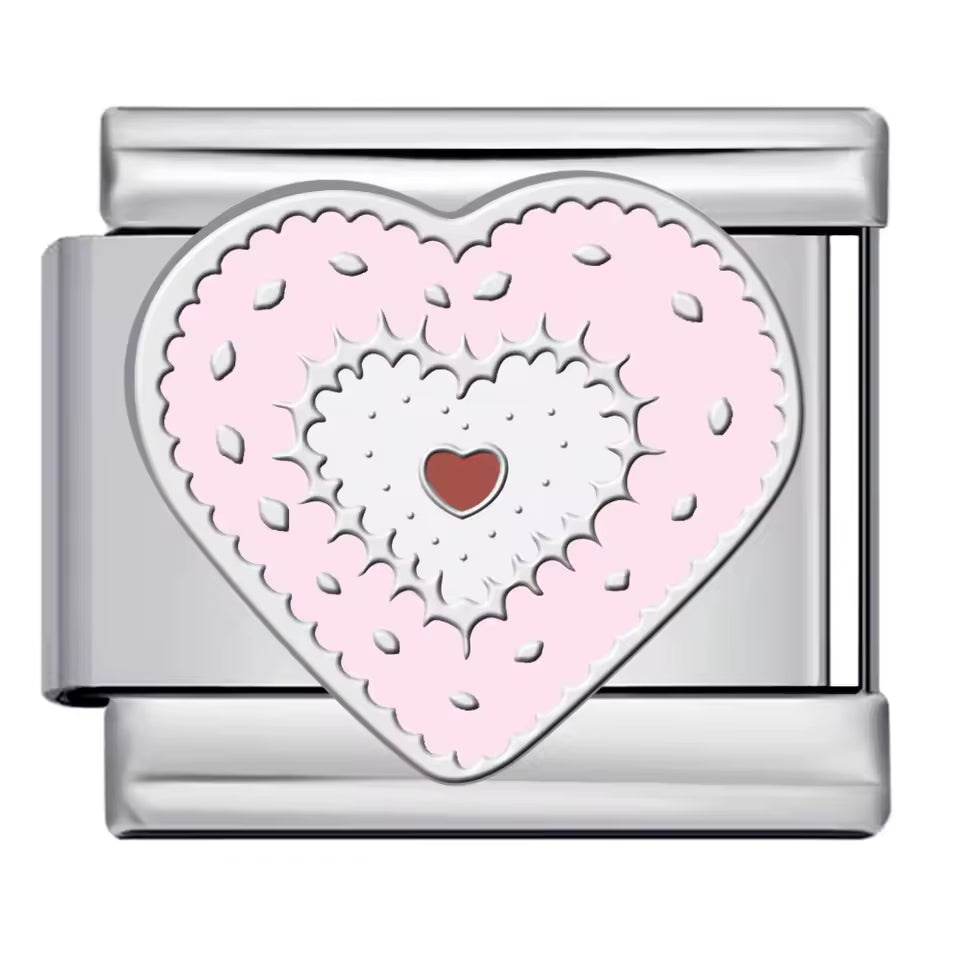 Pink layered heart Italian charm 9mm stainless steel bracelet link