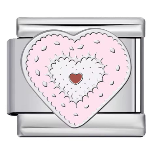 Pink layered heart Italian charm 9mm stainless steel bracelet link