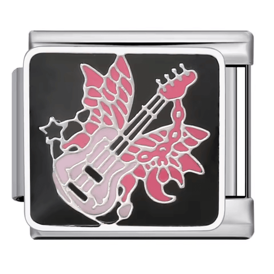 Pink rock guitar Italian charm 9mm music bracelet link