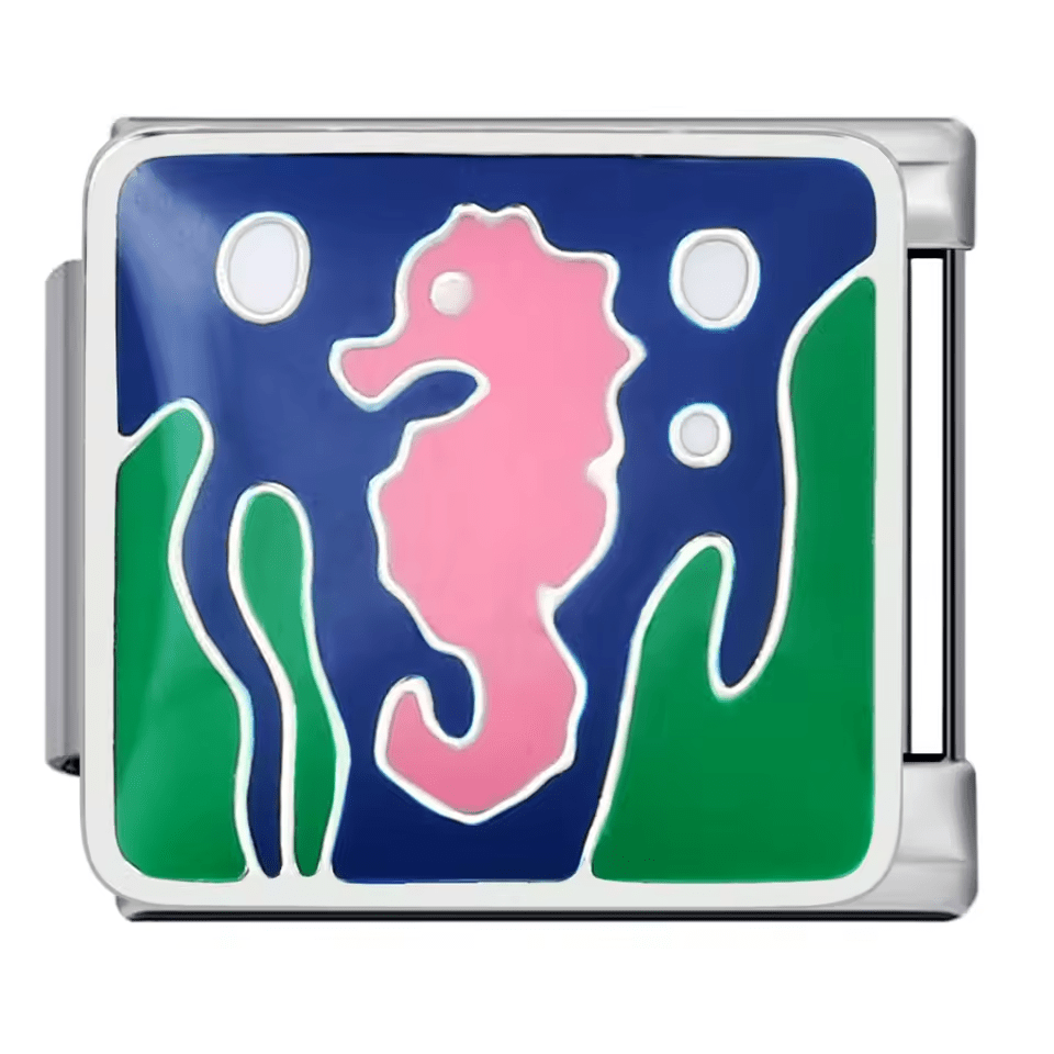 Pink seahorse ocean Italian charm 9mm