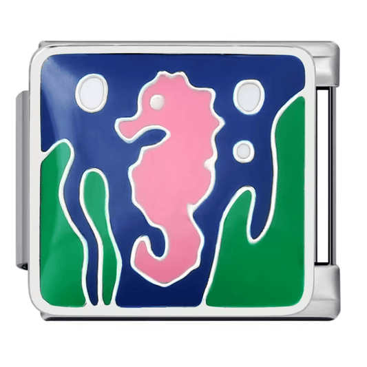 Pink seahorse ocean Italian charm 9mm