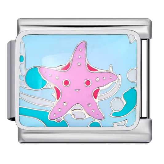 Pink starfish ocean Italian charm 9mm
