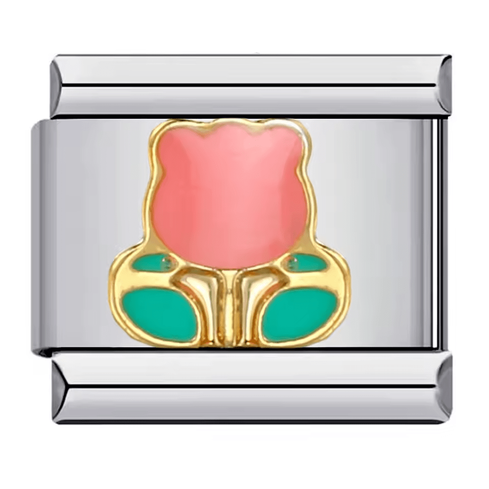 Pink tulip floral Italian charm 9mm