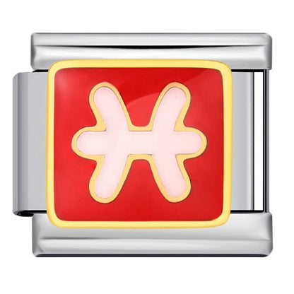 Pisces zodiac symbol Italian charm 9mm red background astrology charm